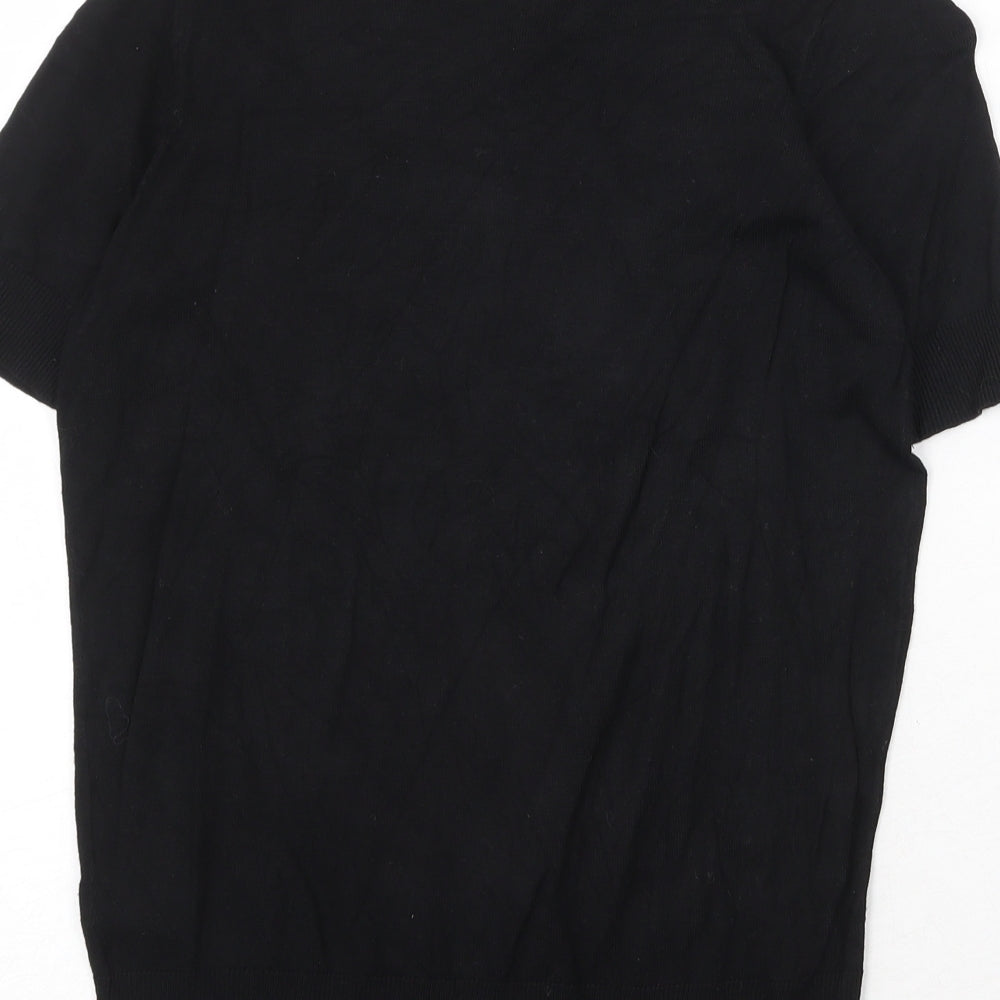 Marks and Spencer Womens Black Herringbone Viscose Basic T-Shirt Size 6 Round Neck