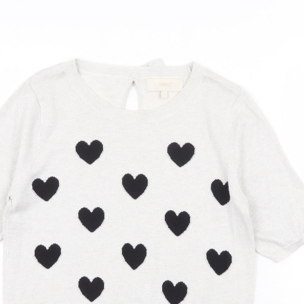 NEXT Womens Silver Round Neck Geometric Cotton Pullover Jumper Size 6 - Heart Pattern