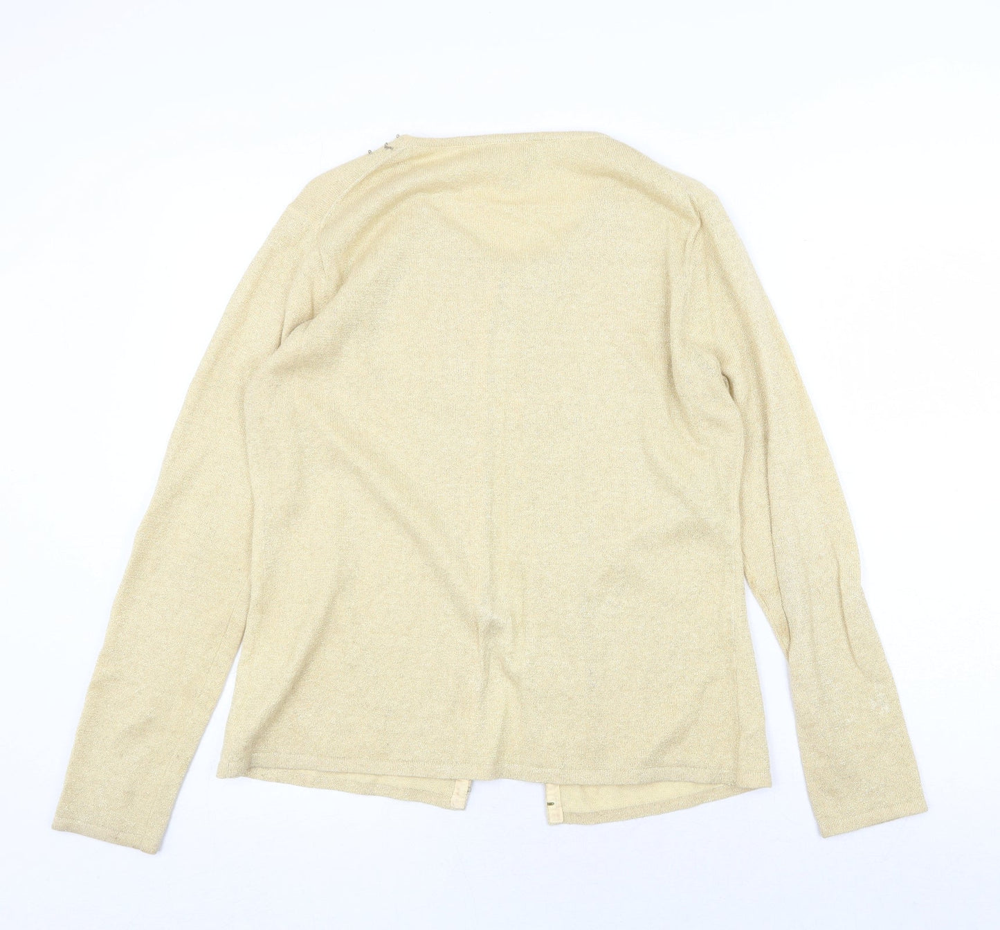 OPUS Womens Gold Round Neck Ramie Cardigan Jumper Size M