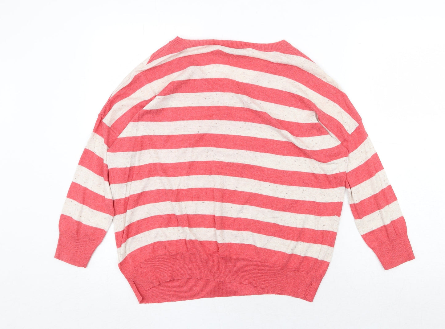 New Look Womens Red V-Neck Striped Cotton Pullover Jumper Size M