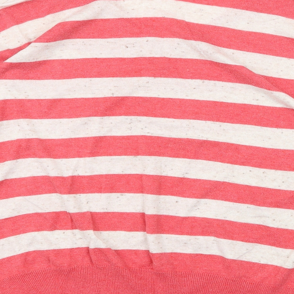 New Look Womens Red V-Neck Striped Cotton Pullover Jumper Size M