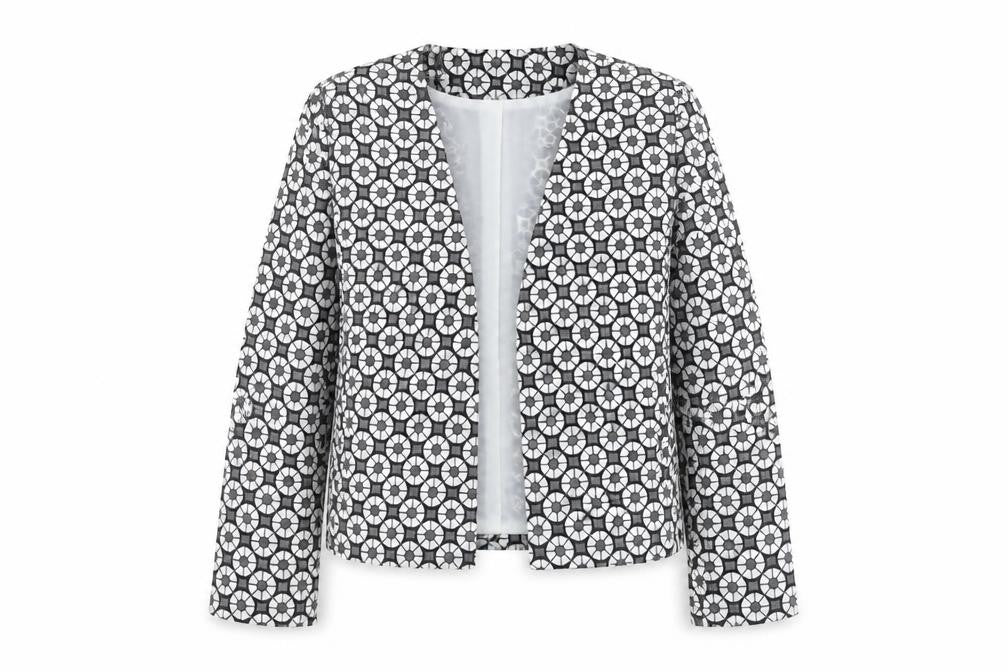 Front view of Missguided women’s grey geometric polyester jacket blazer, size UK 10