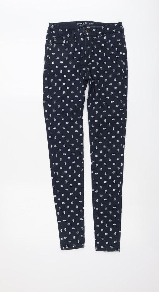 Jack Wills Womens Blue Floral Cotton Skinny Jeans Size 24 in L29 in Regular Button