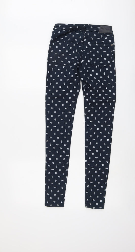 Jack Wills Womens Blue Floral Cotton Skinny Jeans Size 24 in L29 in Regular Button