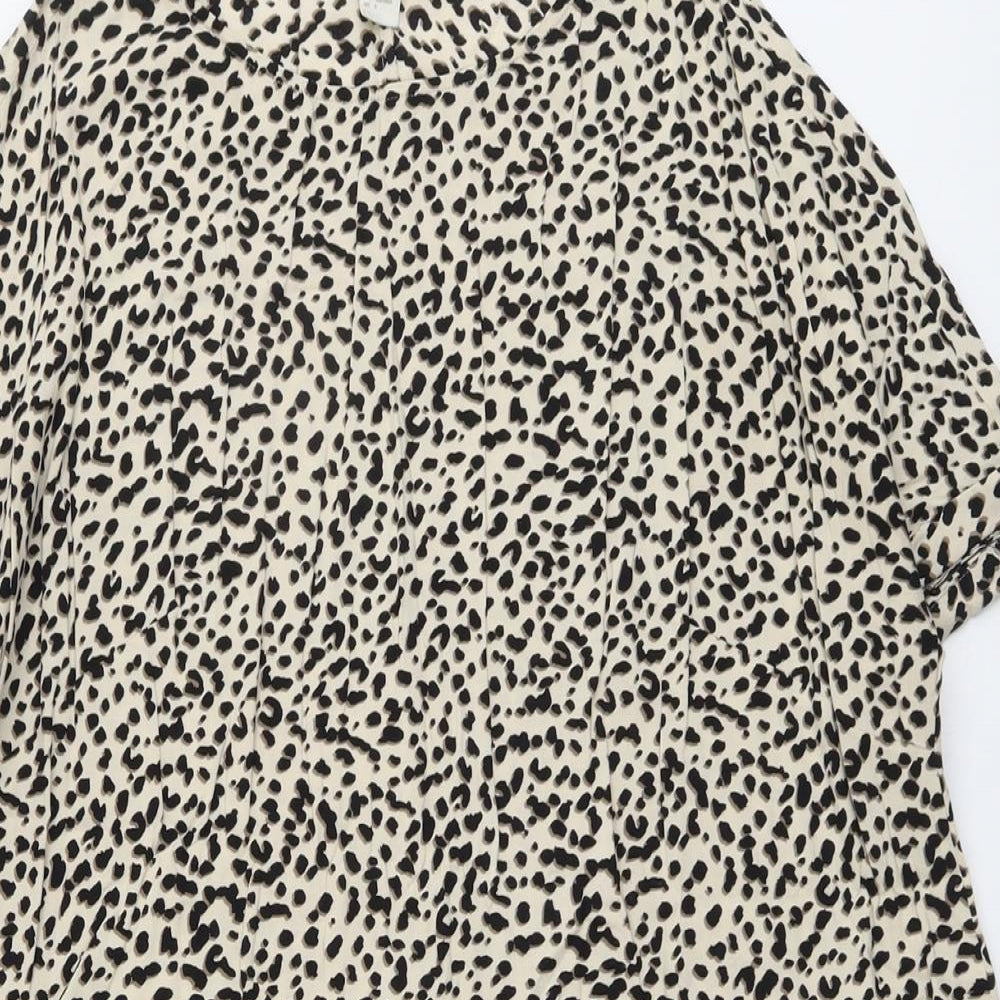 H&M Womens Beige Animal Print Viscose A-Line Size 10 Round Neck Pullover - Leopard Pattern