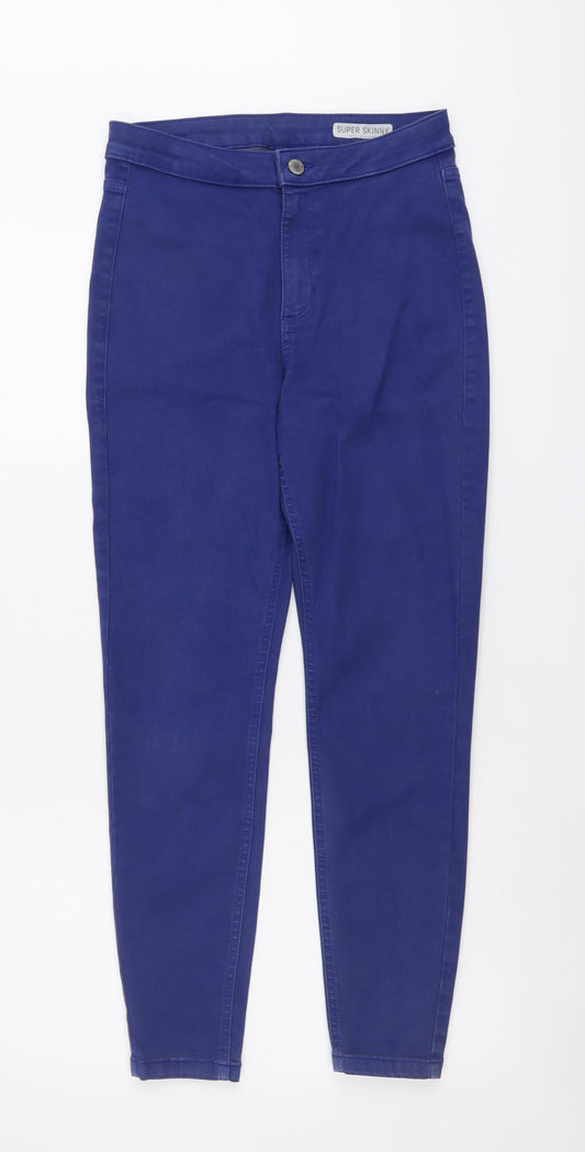 Marks and Spencer Womens Blue Cotton Skinny Jeans Size 10 L27 in Regular Button