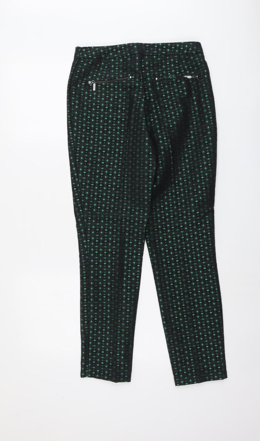 Star By Julien Macdonald Womens Green Geometric Cotton Chino Trousers Size 8 L28 in Regular Button
