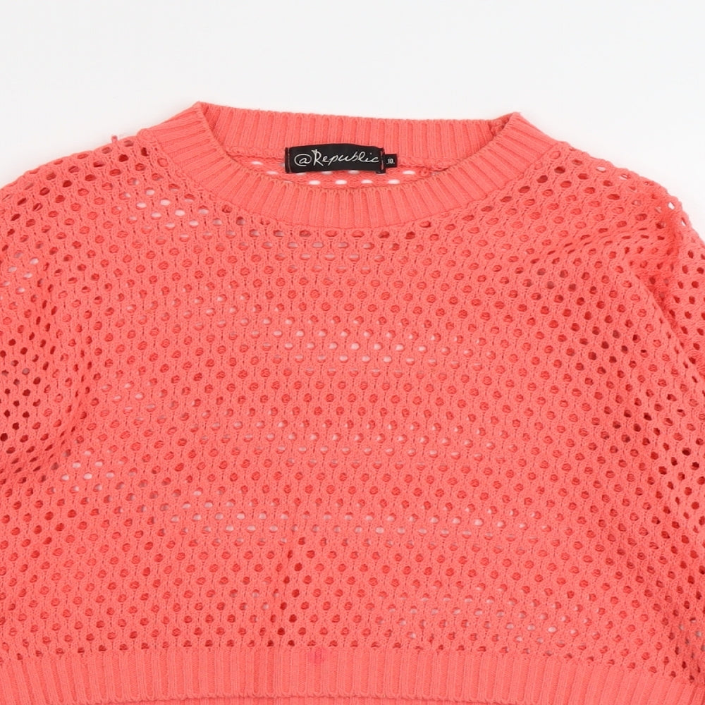 Republic Womens Pink Round Neck Acrylic Pullover Jumper Size 10