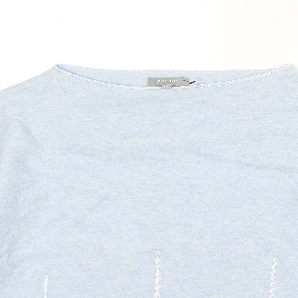 Marks and Spencer Womens Blue Boat Neck Wool Pullover Jumper Size 14