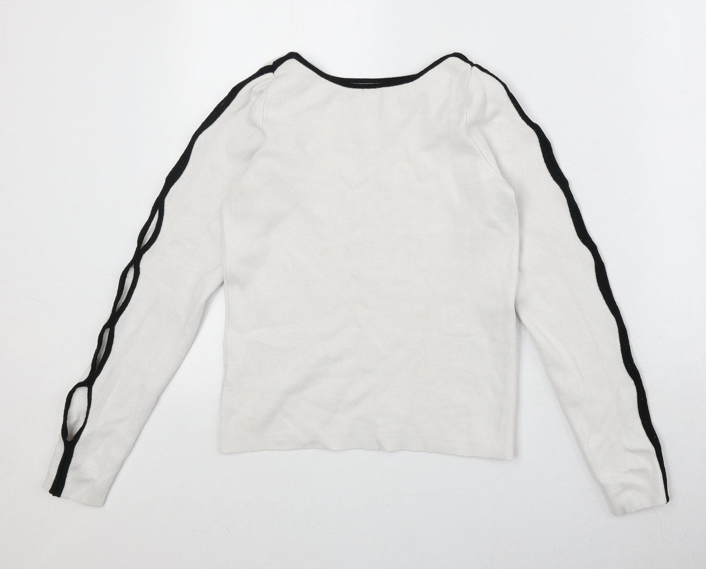 River Island Womens White Boat Neck Viscose Pullover Jumper Size 8 - Contrast Sleeve Detail