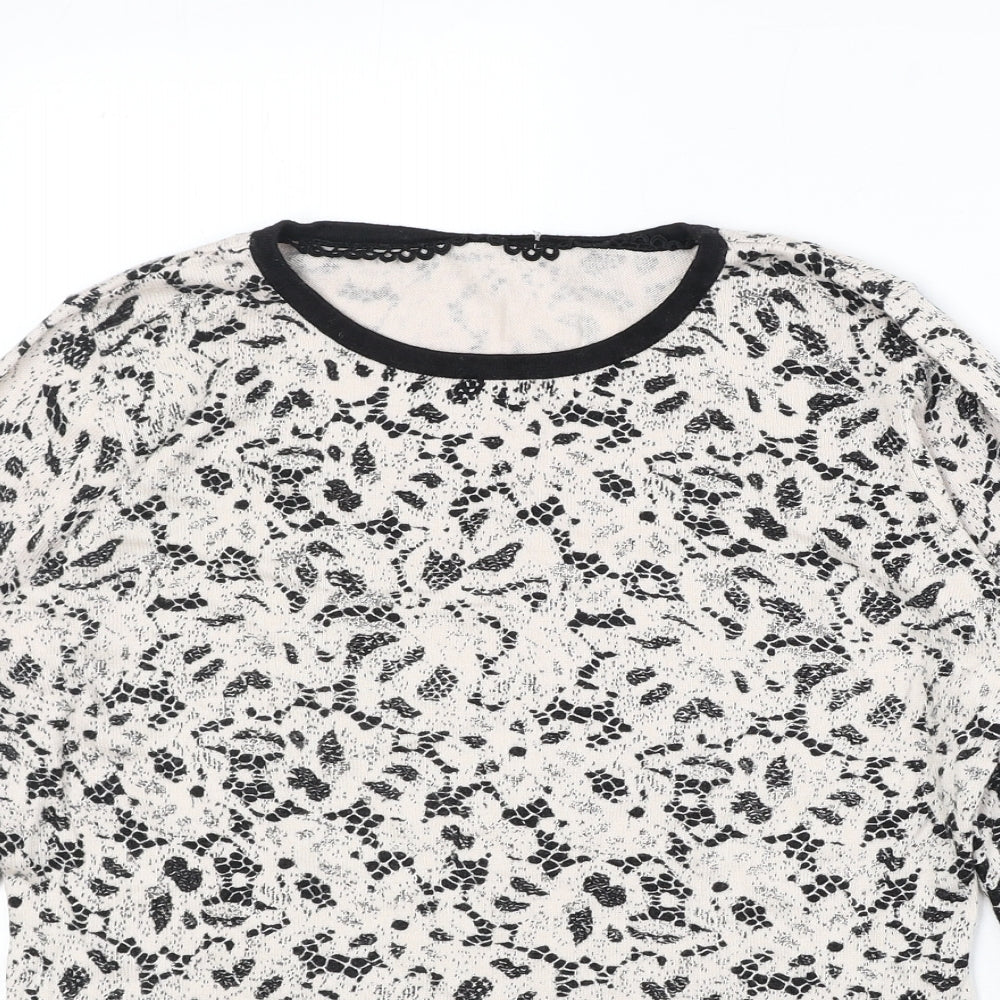 Coast Womens White Round Neck Floral Cotton Pullover Jumper Size S