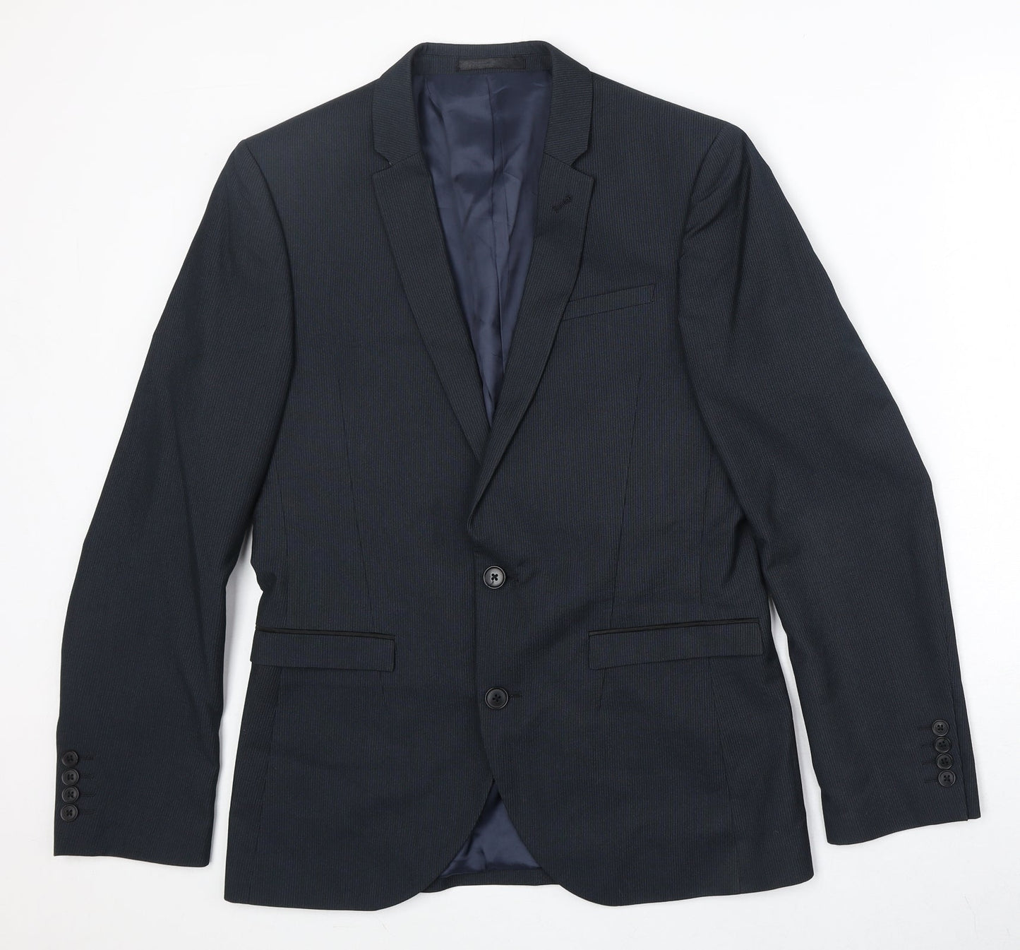 NEXT Mens Blue Striped Polyester Jacket Suit Jacket Size 38 Regular