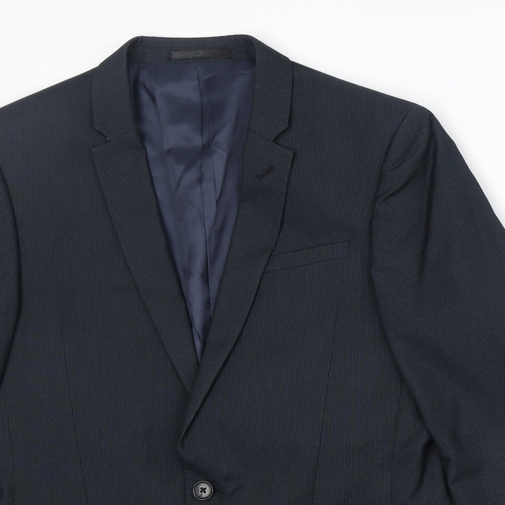 NEXT Mens Blue Striped Polyester Jacket Suit Jacket Size 38 Regular