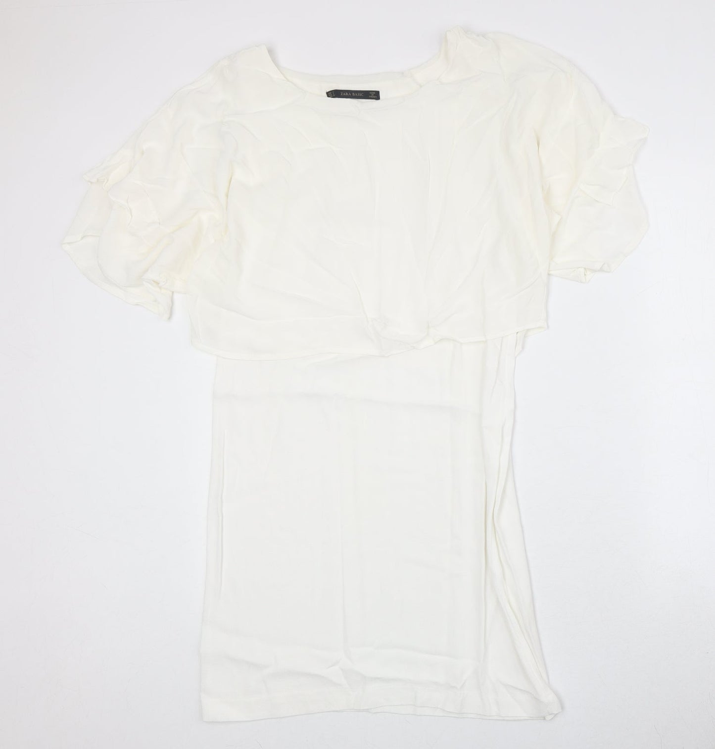 Zara Womens Ivory Polyester Trapeze & Swing Size S Round Neck Pullover