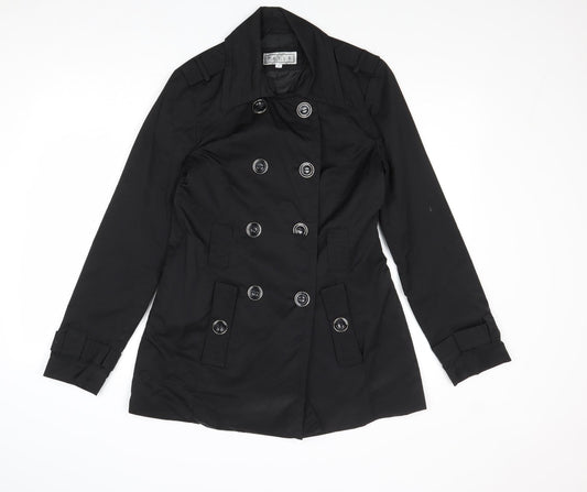 Pelle Womens Black Trench Coat Coat Size S Button