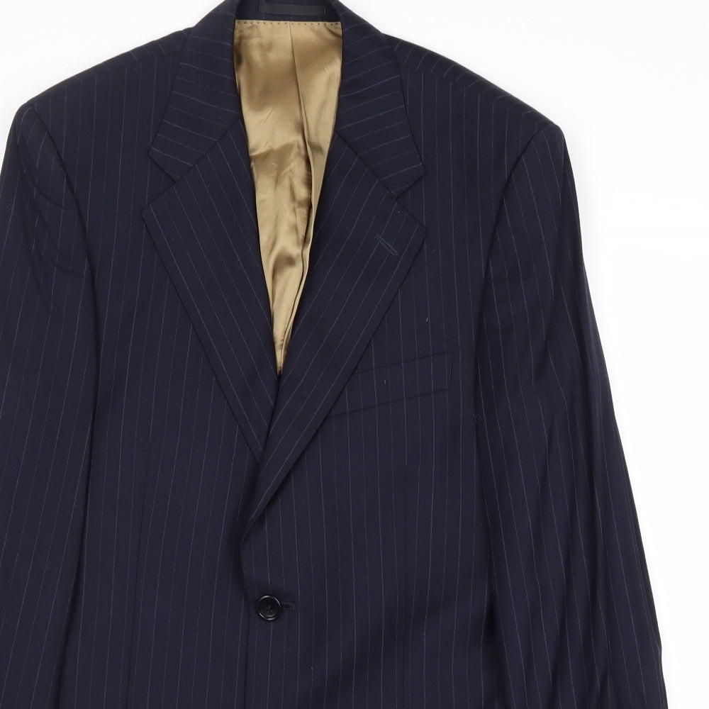 Racing Green Mens Blue Striped Wool Jacket Suit Jacket Size 36 Regular