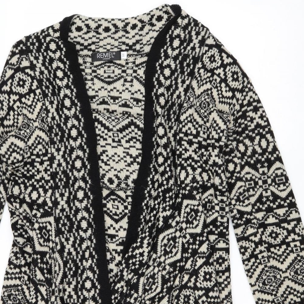 Remel London Womens Black V-Neck Geometric Acrylic Cardigan Jumper Size M