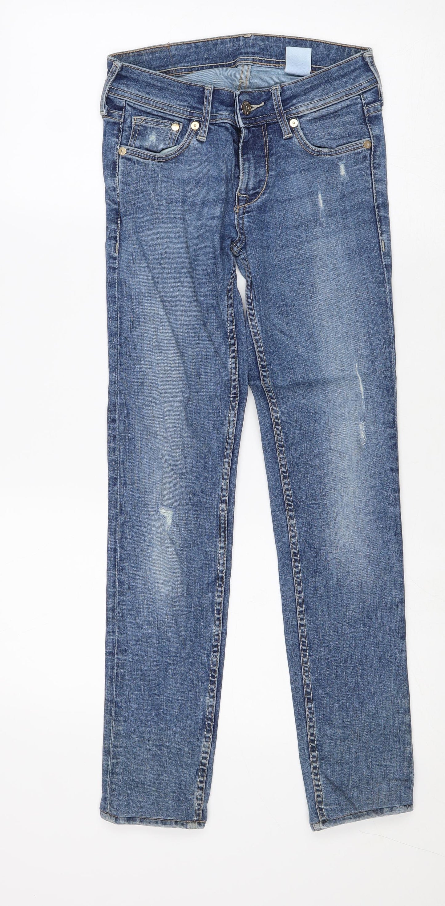 H&M Womens Blue Cotton Straight Jeans Size 24 in Regular Zip