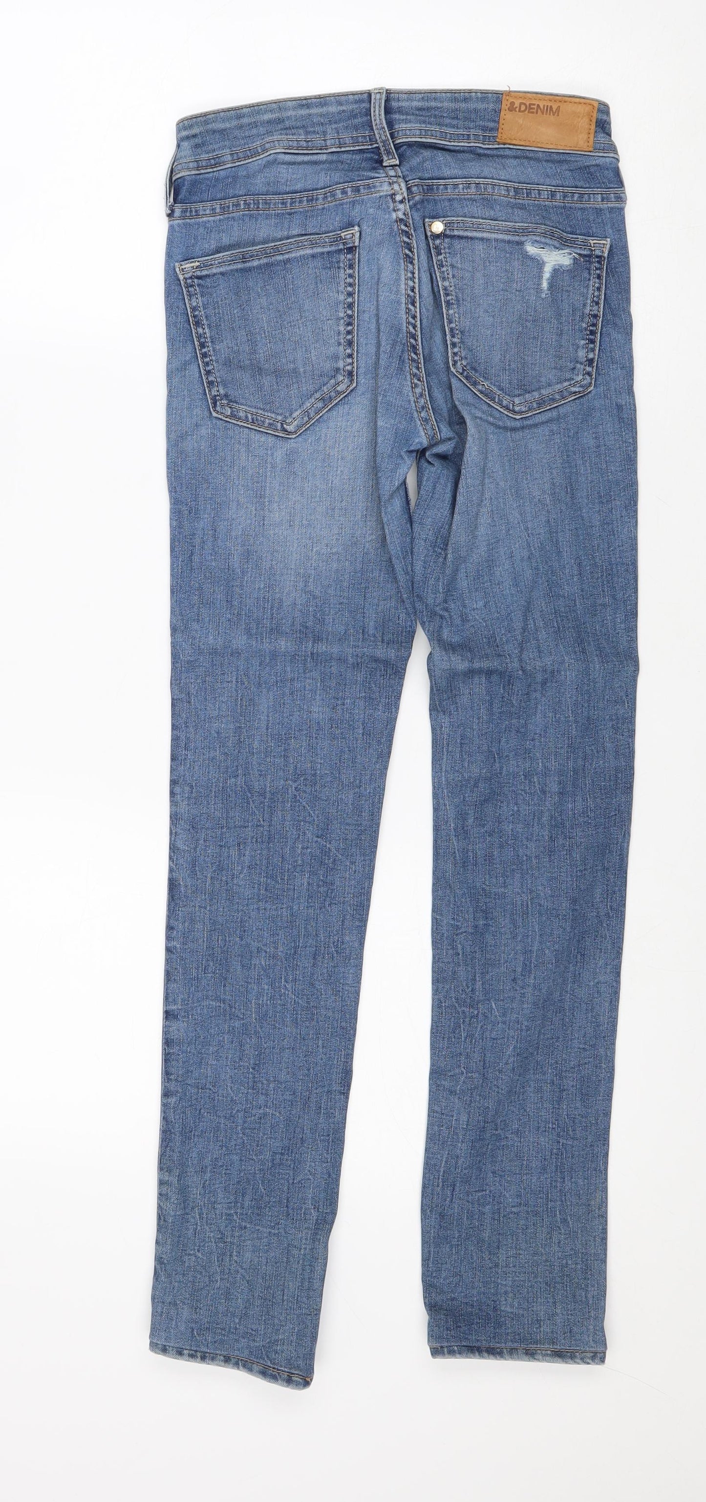 H&M Womens Blue Cotton Straight Jeans Size 24 in Regular Zip