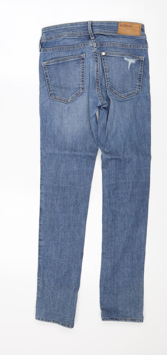 H&M Womens Blue Cotton Straight Jeans Size 24 in Regular Zip