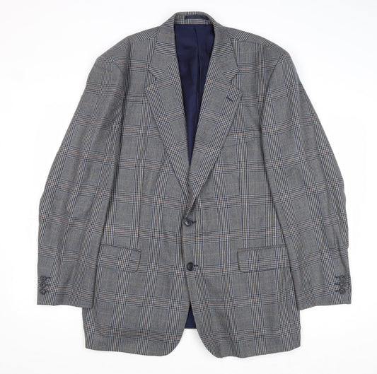 Hornes Mens Blue Plaid Wool Jacket Blazer Size 44 Regular