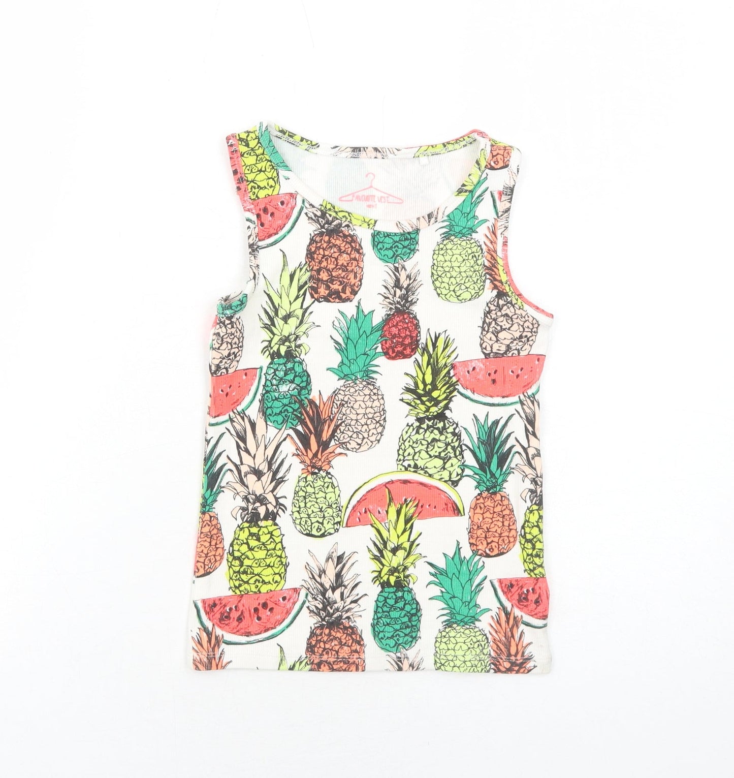 NEXT Girls White Geometric Cotton Basic Tank Size 7 Years Round Neck Pullover - Fruit Pattern