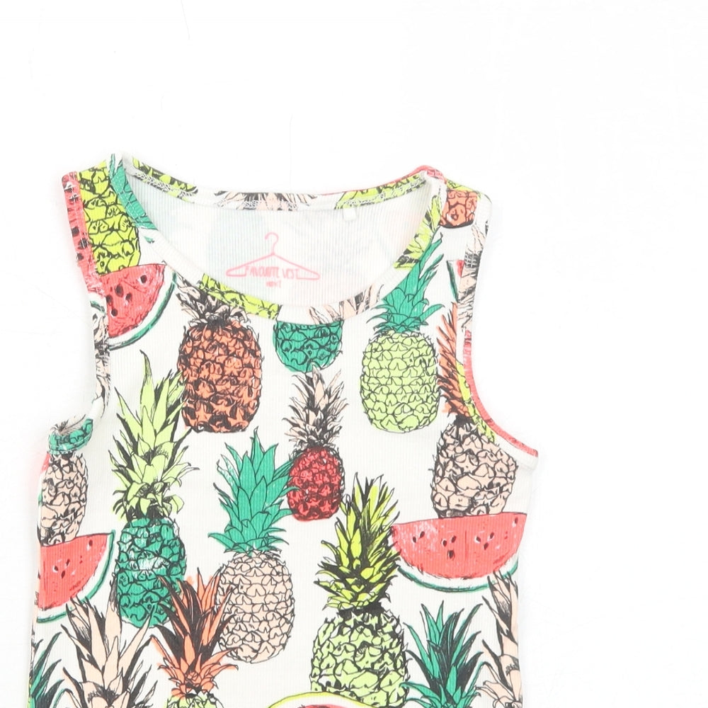 NEXT Girls White Geometric Cotton Basic Tank Size 7 Years Round Neck Pullover - Fruit Pattern