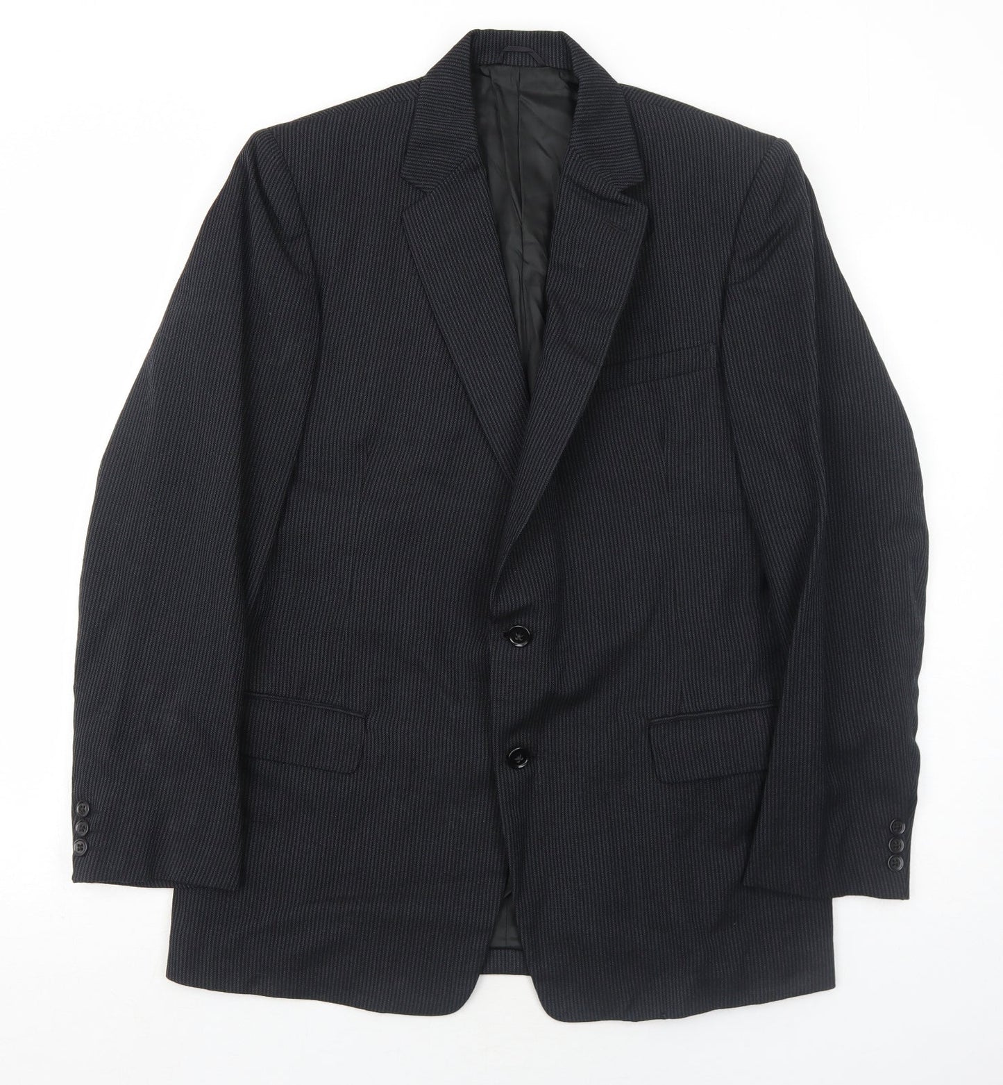John Collier Mens Black Striped Polyester Jacket Suit Jacket Size 40 Regular