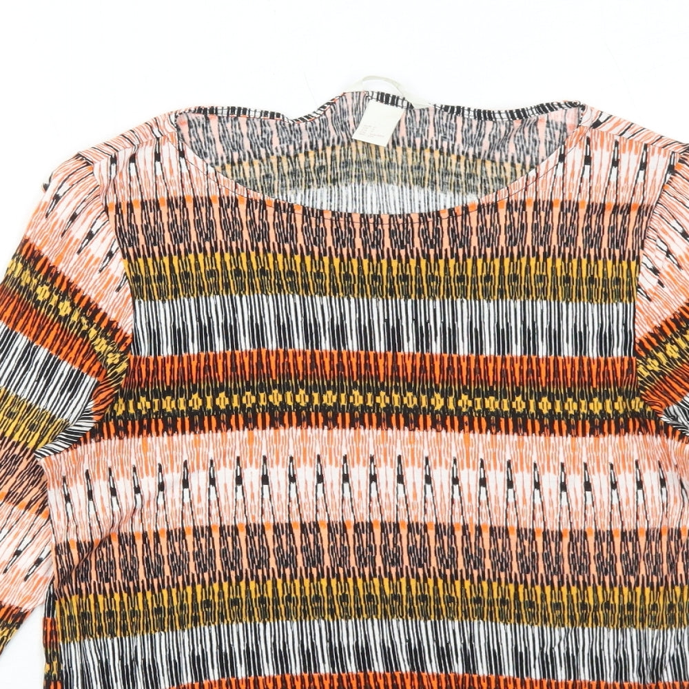 H&M Womens Orange Geometric Viscose Basic Blouse Size S Round Neck