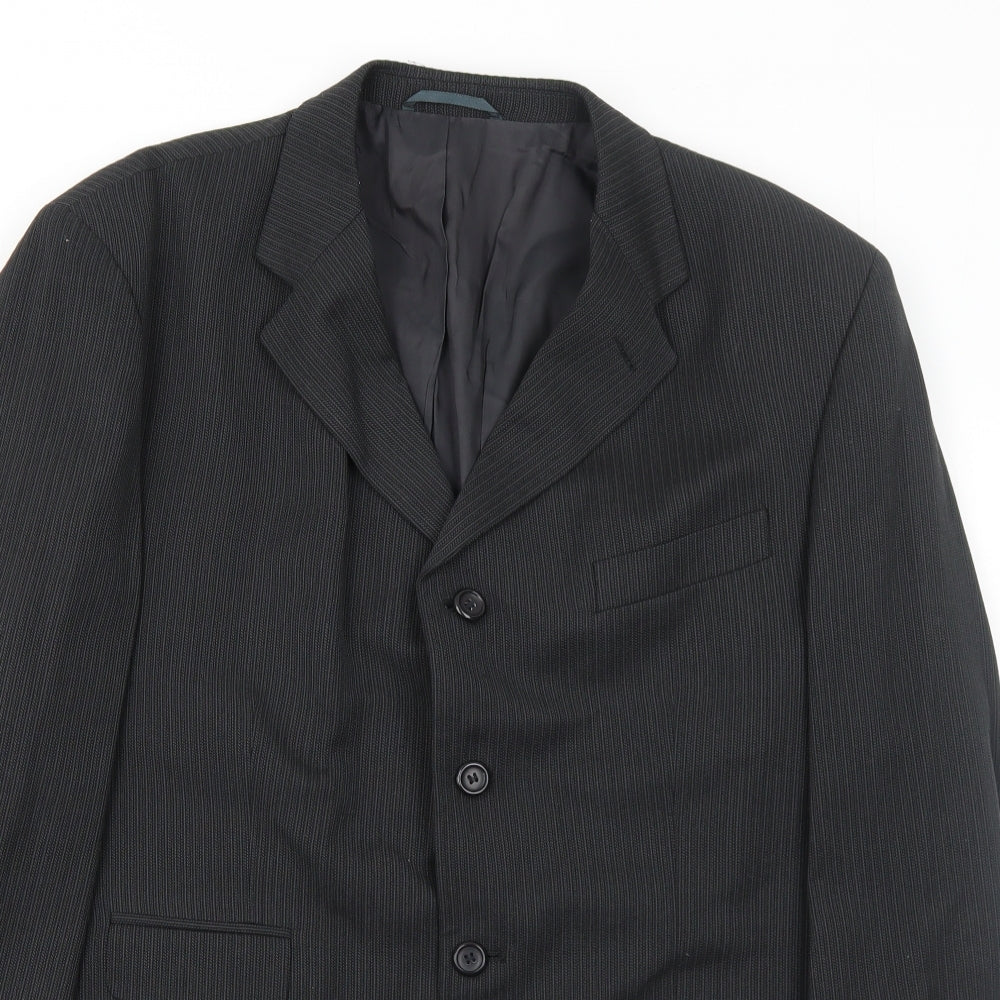 Jonathan Adams Mens Black Striped Polyester Jacket Suit Jacket Size 42 Regular