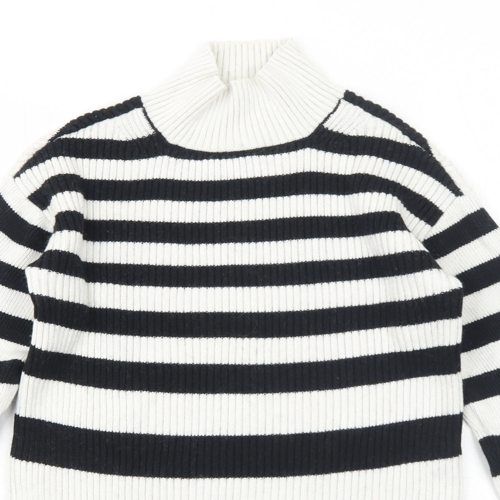 Marks and Spencer Womens Black High Neck Striped Cotton Pullover Jumper Size XS - Ribbed
