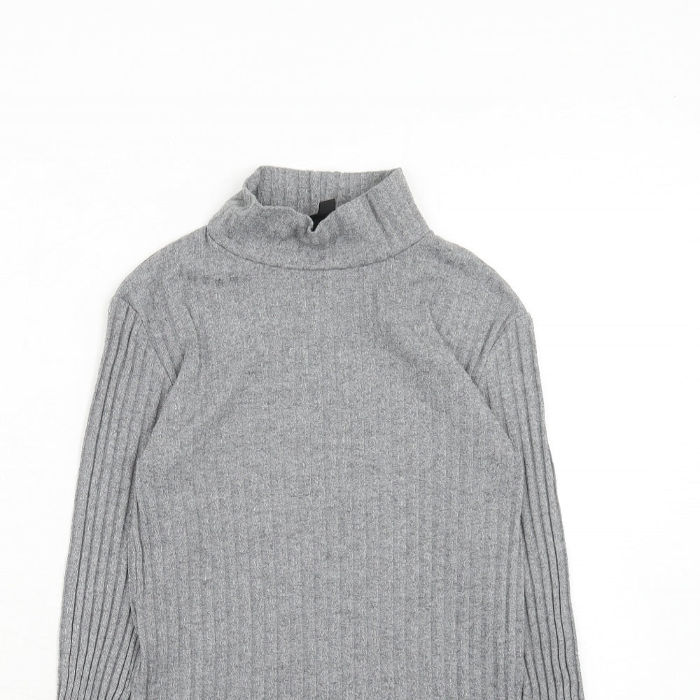 Topshop Womens Grey High Neck Acrylic Pullover Jumper Size 6 - Ribbed