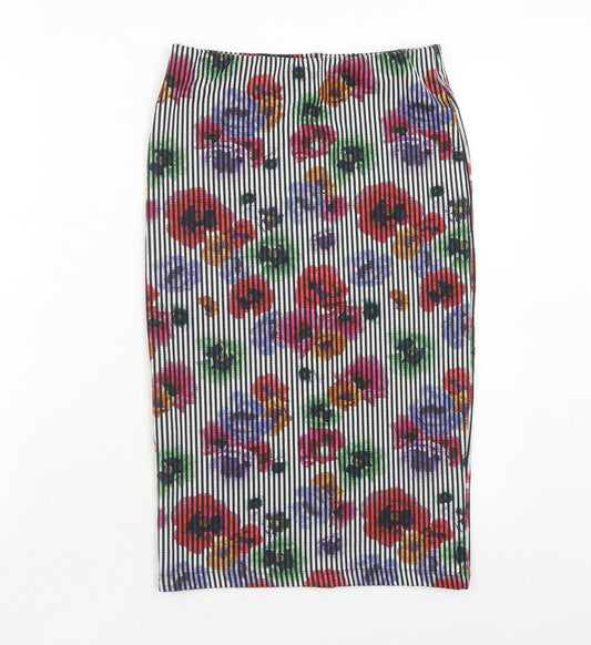 Zara Womens Multicoloured Floral Polyester Bandage Skirt Size M