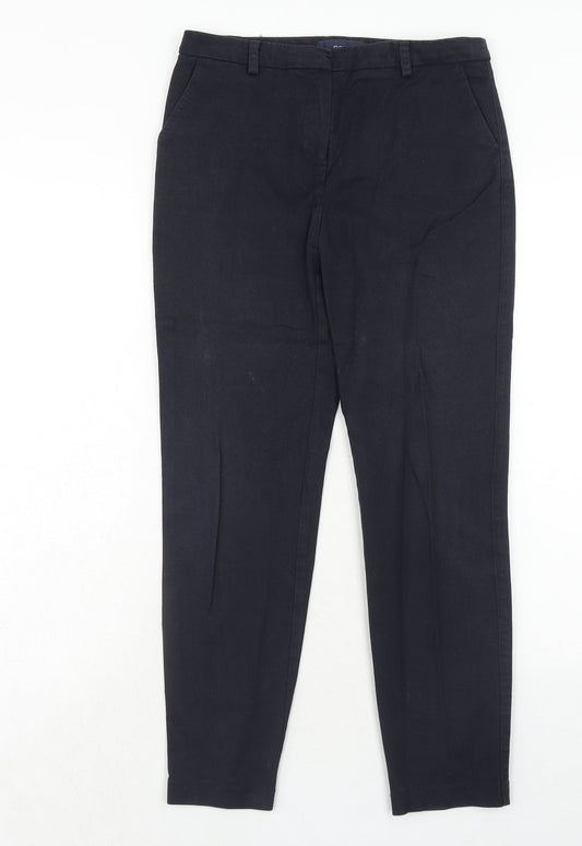 NEXT Womens Black Cotton Carrot Trousers Size 8 Regular Hook & Eye