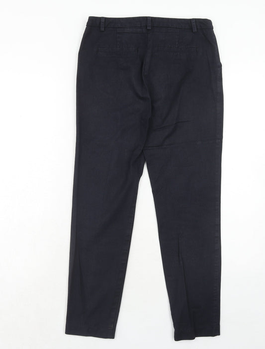 NEXT Womens Black Cotton Carrot Trousers Size 8 Regular Hook & Eye