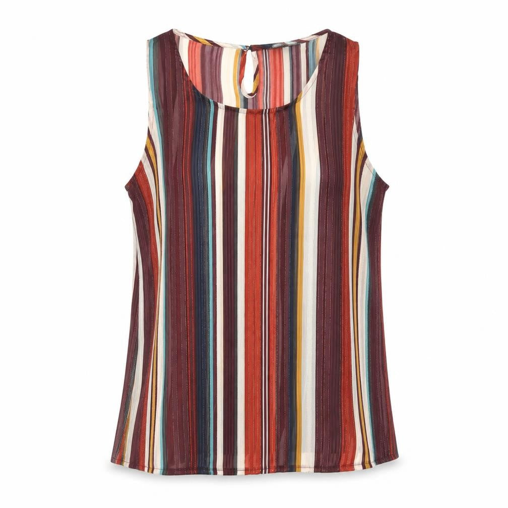 New Look Womens Multicoloured Striped Polyester Basic Tank Size 10 Round Neck