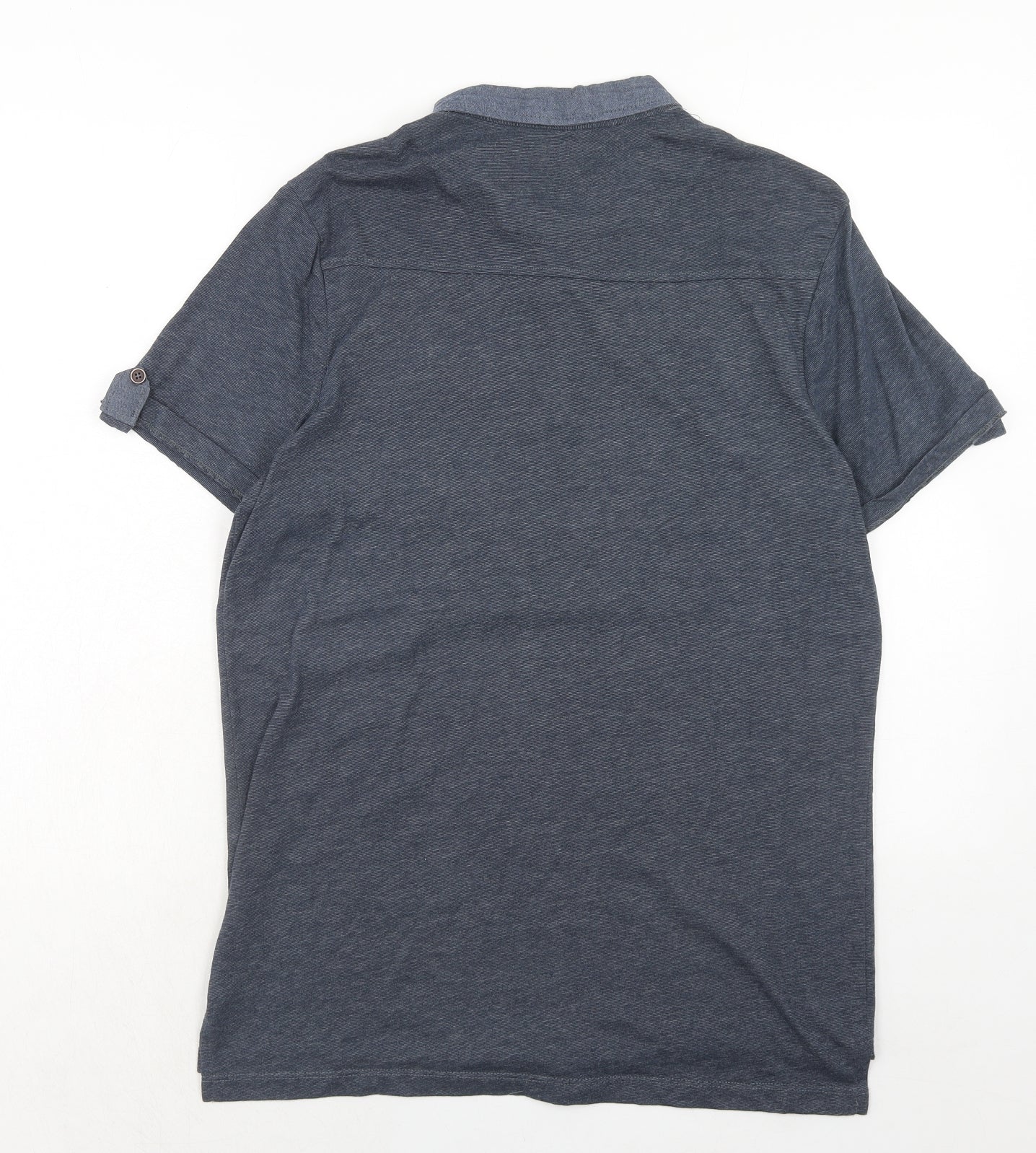 Fabric Mens Blue Cotton Polo Size L Collared Button