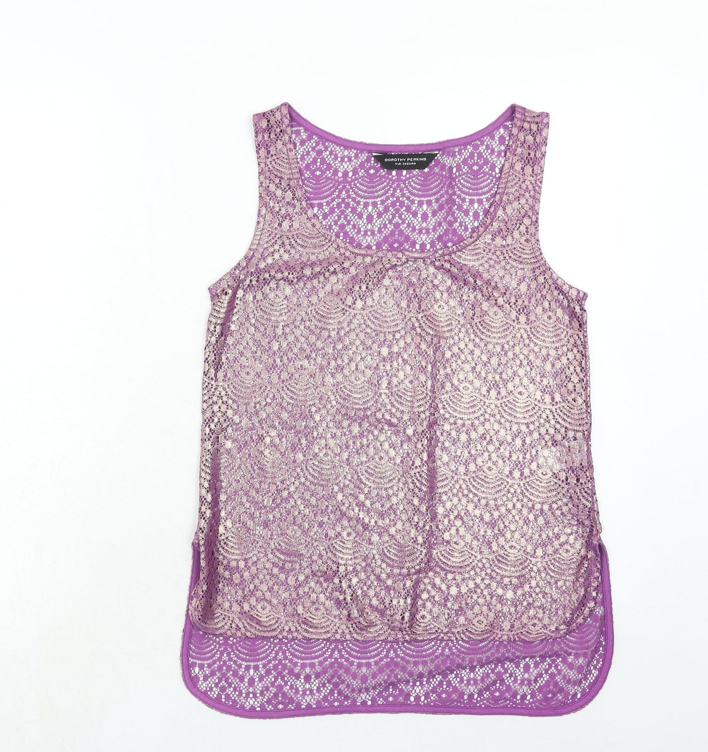 Dorothy Perkins Womens Purple Geometric Polyester Basic Tank Size 6 Round Neck