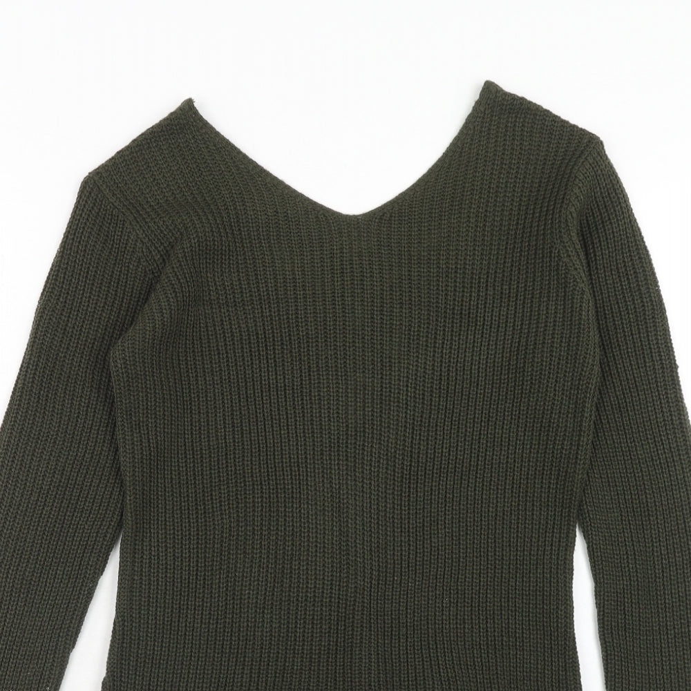 Select Womens Green V-Neck Acrylic Pullover Jumper Size 8