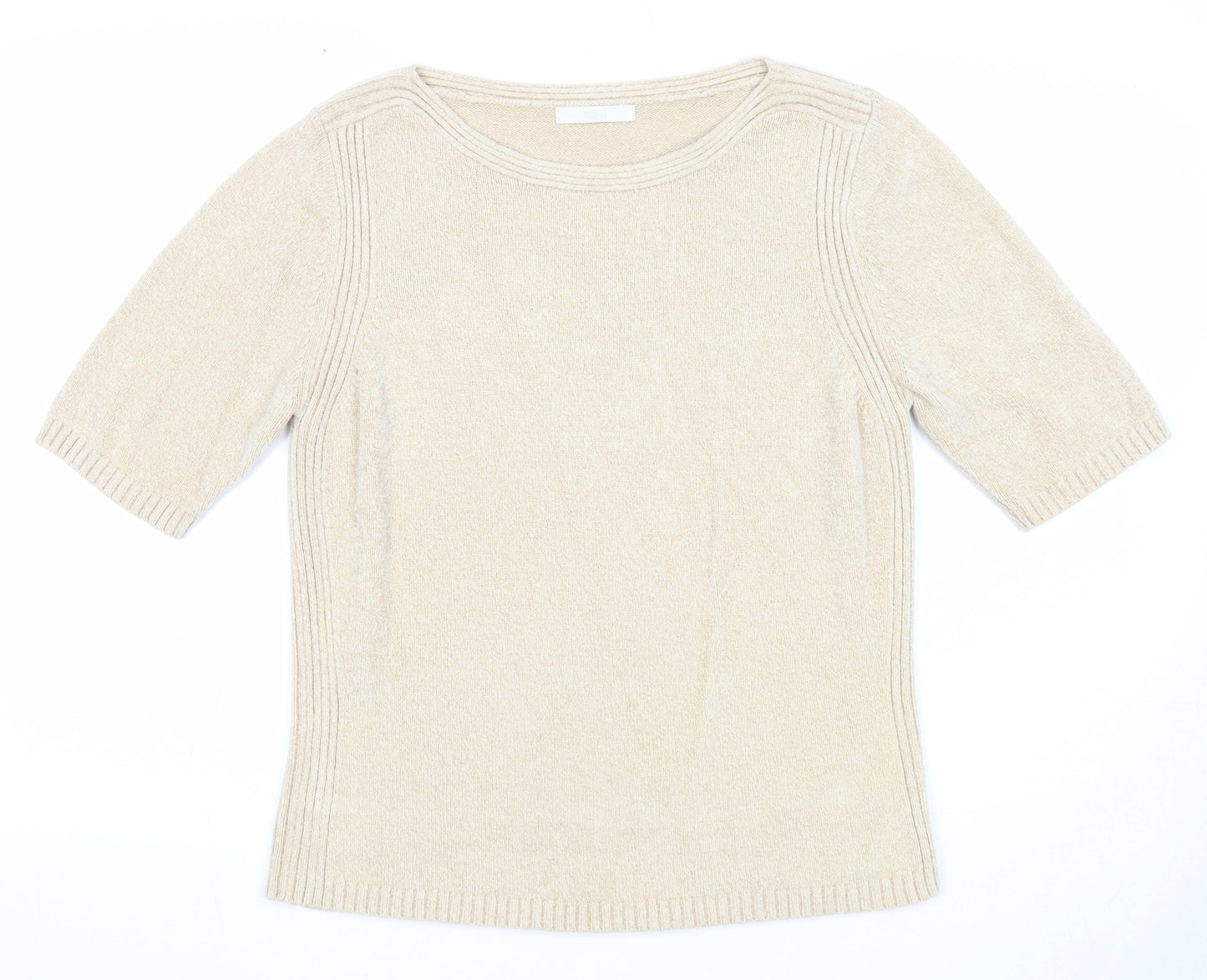 Marks and Spencer Womens Beige Boat Neck Viscose Pullover Jumper Size 12