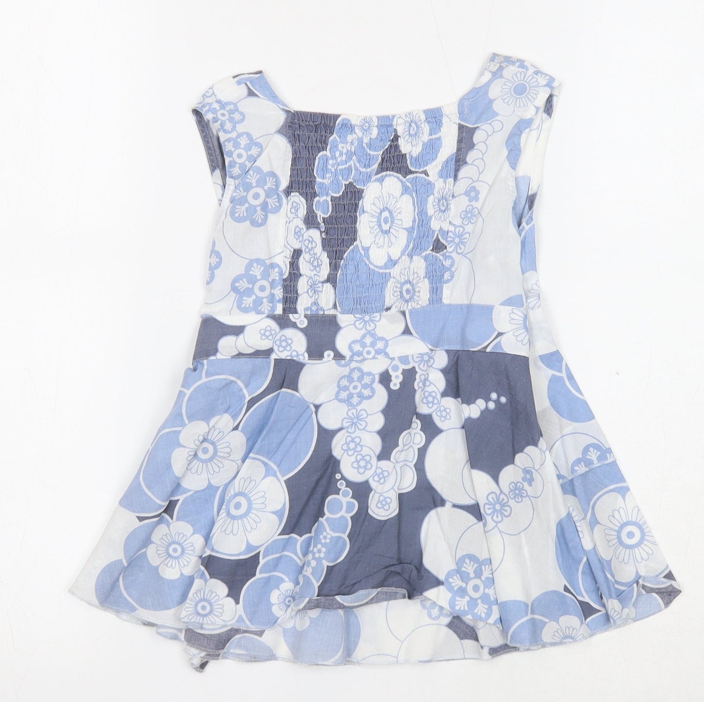 NEXT Girls Blue Geometric Cotton Basic Tank Size 7 Years V-Neck Button