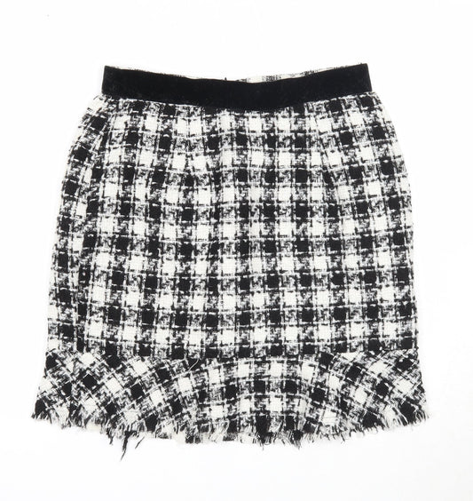 Y.two Womens Black Check Viscose A-Line Skirt Size M Zip