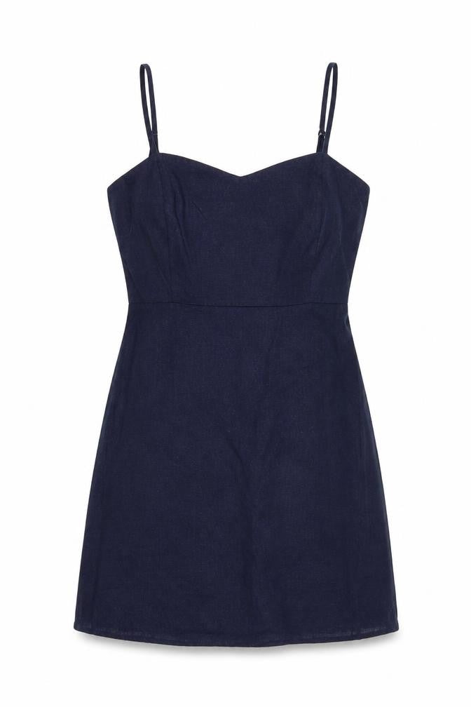 Forever 21 Womens Blue Linen Slip Dress Size L Sweetheart Zip