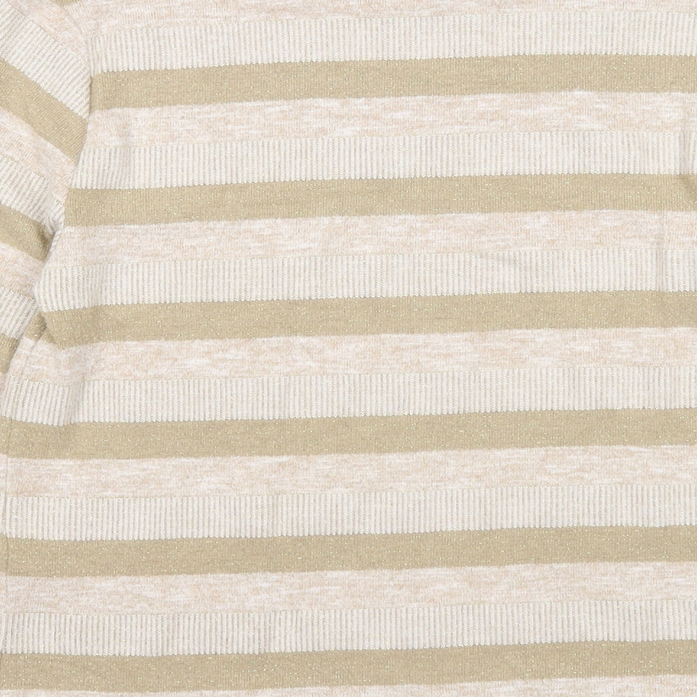 Marks and Spencer Womens Beige Boat Neck Striped Polyester Pullover Jumper Size 12