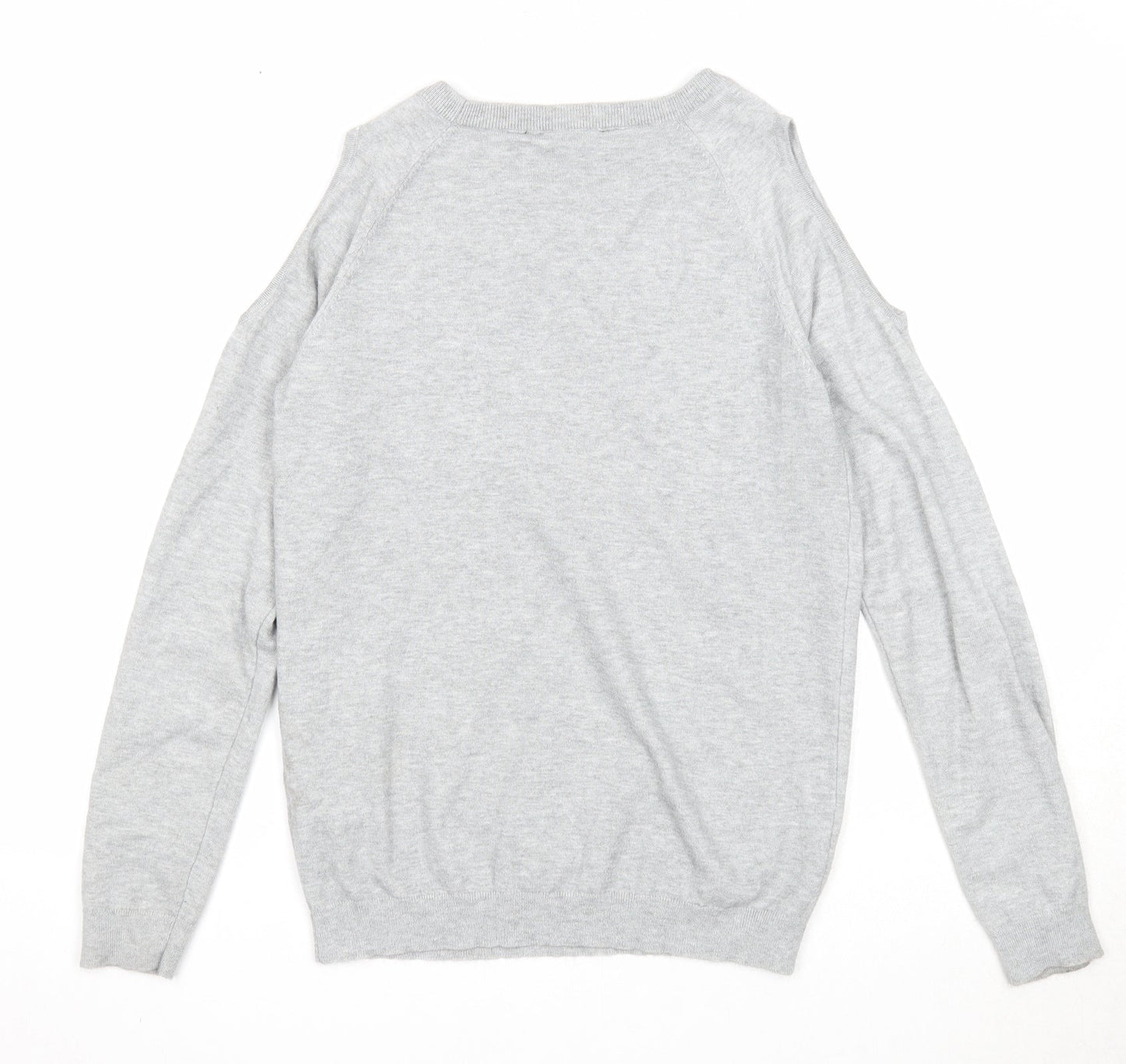 Dorothy Perkins Womens Grey Boat Neck Viscose Pullover Jumper Size 8 - Floral Detail Cold Shoulder