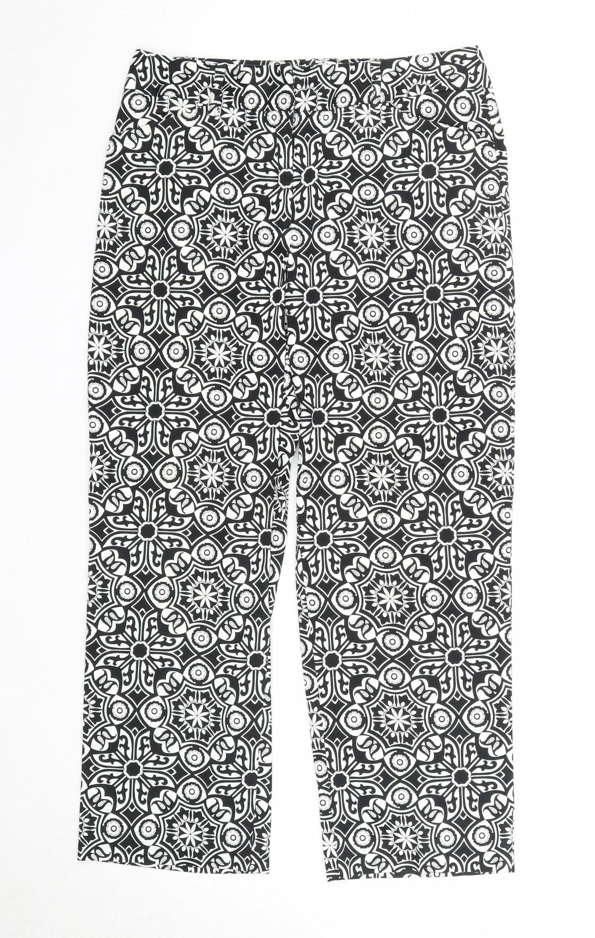 Talbots Womens Black Geometric Cotton Trousers Size 4 Regular Zip