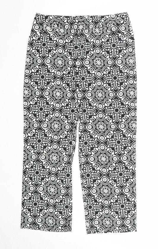 Talbots Womens Black Geometric Cotton Trousers Size 4 Regular Zip
