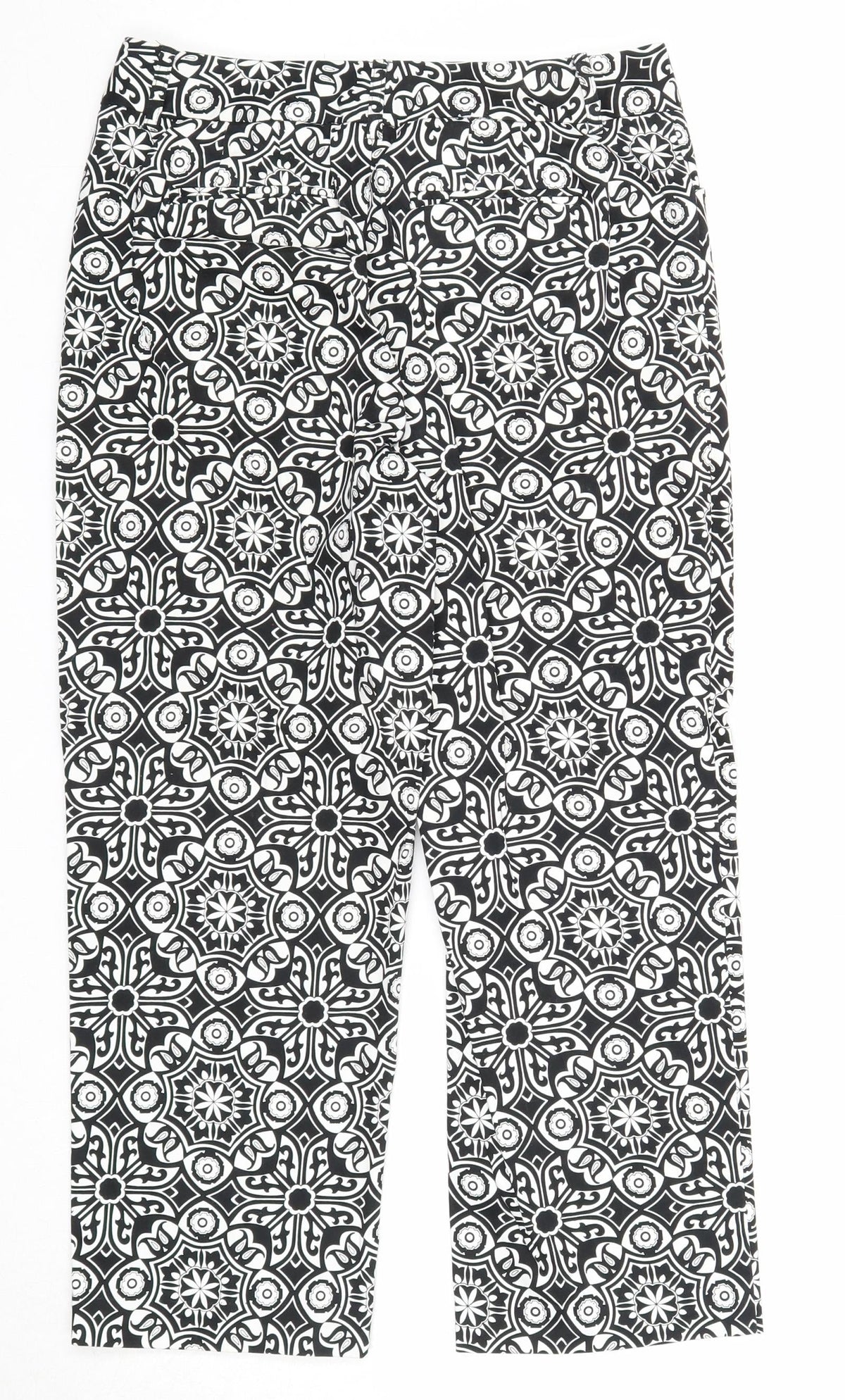 Talbots Womens Black Geometric Cotton Trousers Size 4 Regular Zip