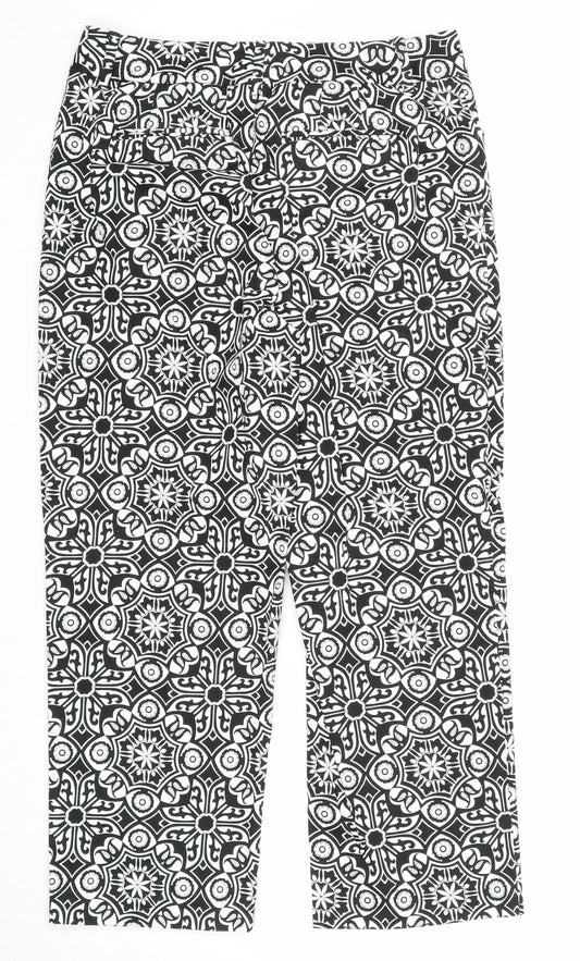 Talbots Womens Black Geometric Cotton Trousers Size 4 Regular Zip