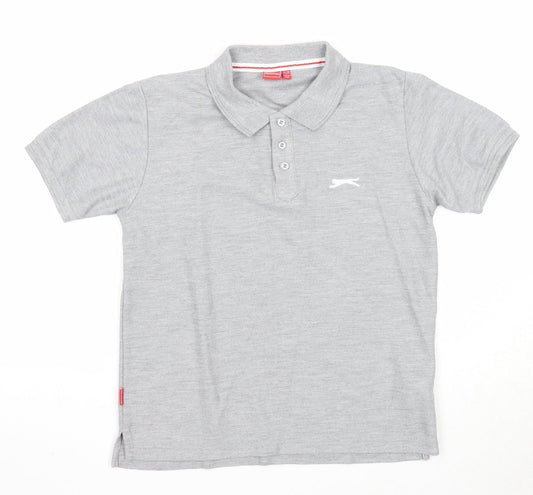 Slazenger Boys Grey Polyester Basic Polo Size 11-12 Years Collared Button